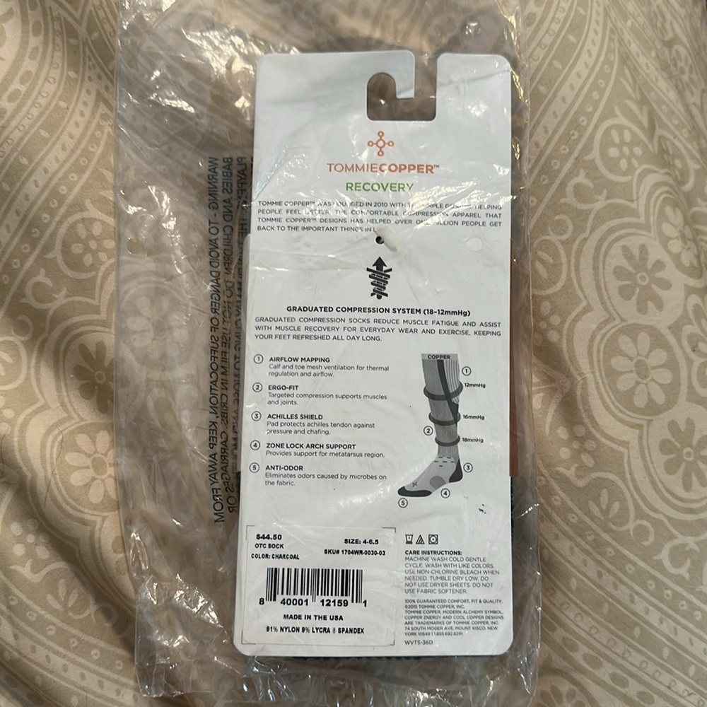 Tommie Copper Compression Socks - Charcoal Gray - Over the Calf - Picture 3 of 3